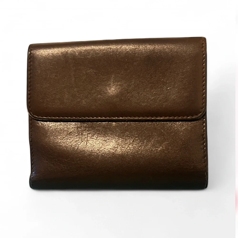 Gucci Vintage Brown Leather Bifold Wallet Gold G Hardware Made in Italy